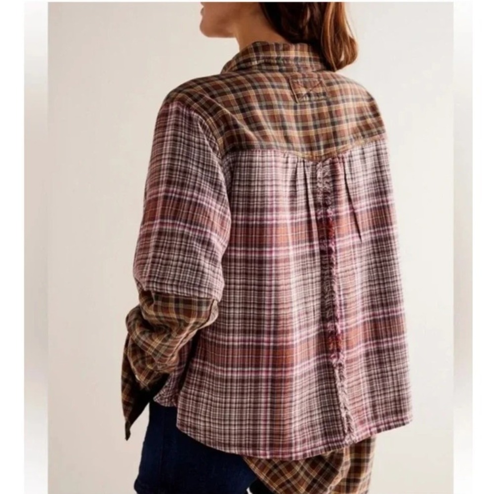 NWT Free People Layer It Up Plaid Top Womens Small Snap Overlay Long Sleeve $168 - Picture 3 of 12